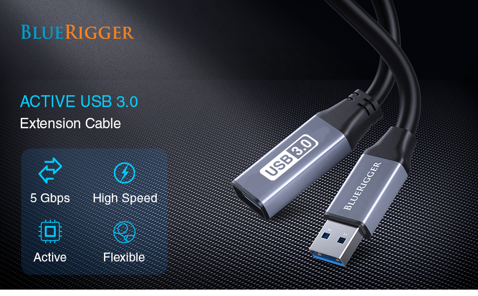 BlueRigger usb 3.0 active extension cable high speed transfers flexible cord type a active 
