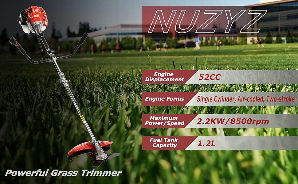 NUZYZ 52cc Gas Grass Trimmer, 2 in 1 Petrol Weed Eater, 2