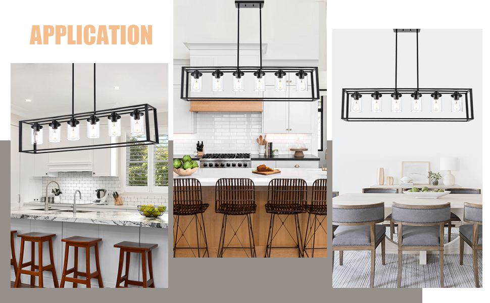 y-*♡ WINSHEN 6-Lights Kitchen Island Lighting with Seeded Glass