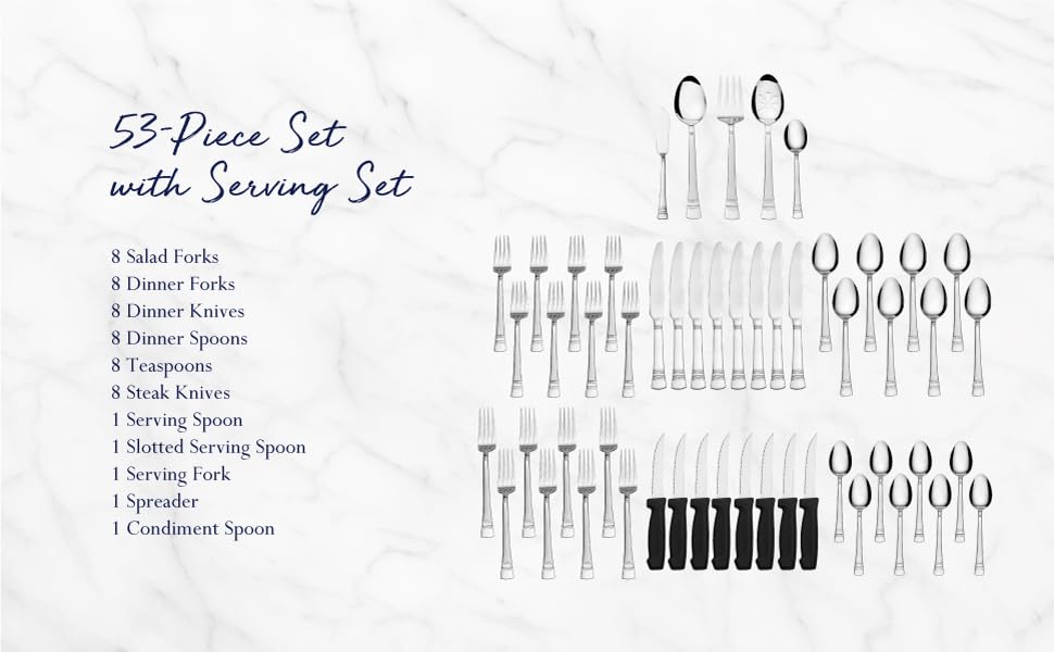 Pfaltzgraff Sapphire Bay 53Piece Flatware Set, Service for 8 Amazon