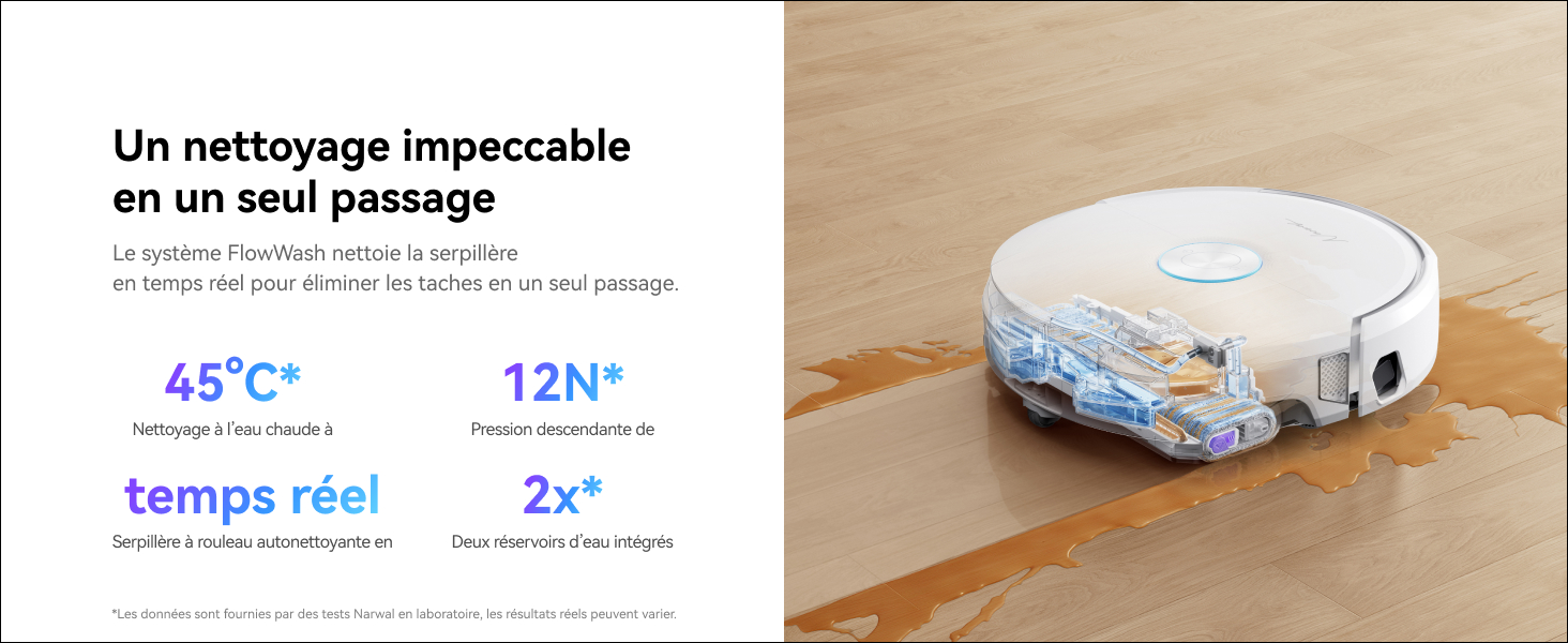 Le texte indique « 45°C », « 12h* », « temps réel », « 3s*». Séquence de démonstration du produit montrant les étapes d'utilisation de l'appareil ou de l'appareil.