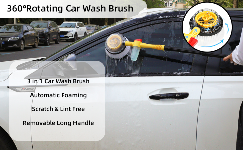 Rotating Car Wash Brush, Car Wash Brush Long Handle,Automatically Foams