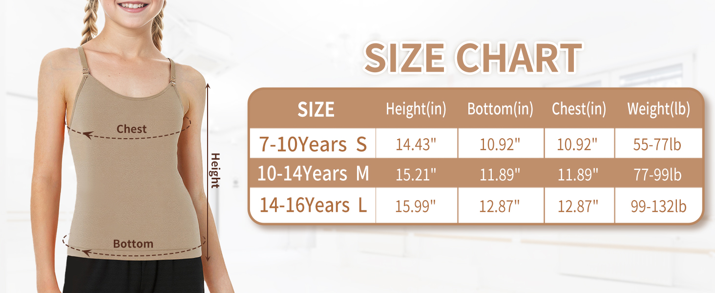 Camisole Tank Tops for Girls, Stretch Undershirts Comfortable Camis with Clear Straps and Silicone Cover 10 girls tank top