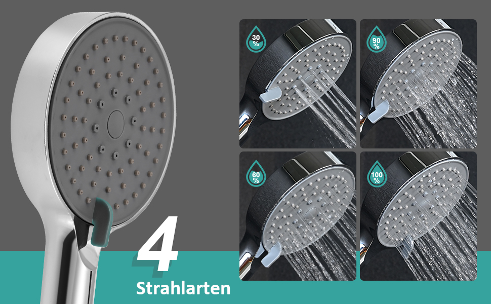 EMKE Duschbrause Handbrause 4 Düsentypen, Brausekopf Dusche Duschkopf ...