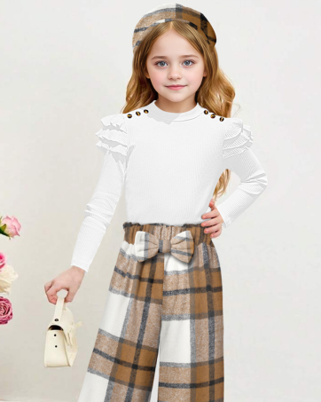 Girls Clothes Fashion Tops Plaid Trousers Loose Straight Leg Pants Girls Outfits