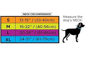 Sizing chart for CoolerDog Hi-Vis Collar
