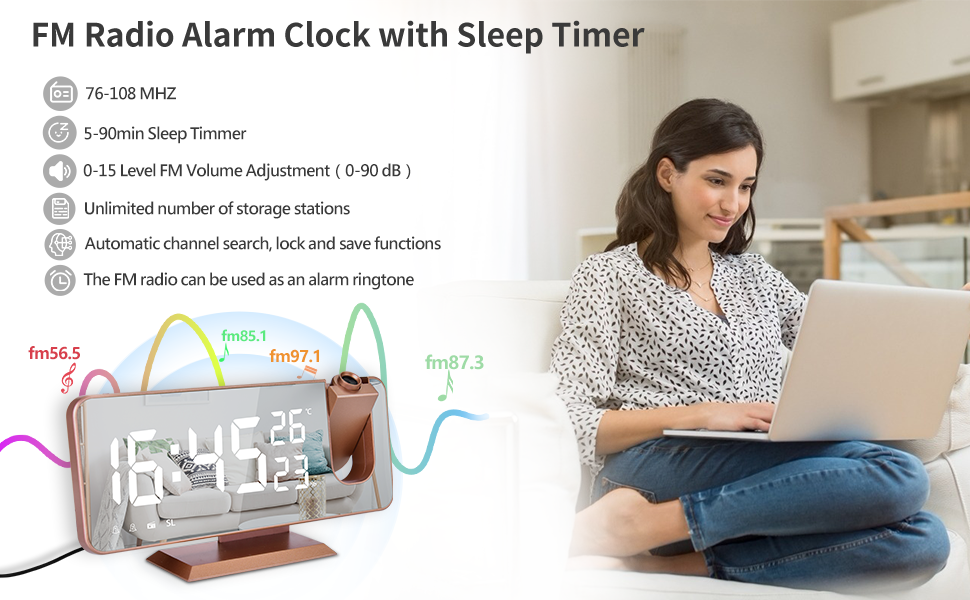 EVILTO Projection Clock RadiosRose Gold Alarm Clock Time 180