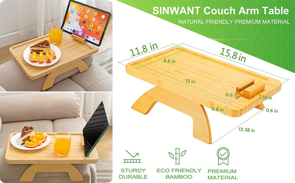 SINWANT Sofa Arm Tray Table Clip on Side Table for Wide