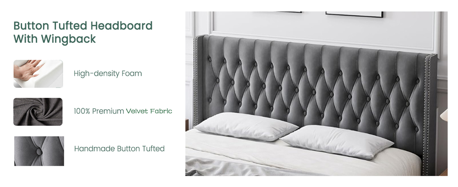 GarveeHome King Size Bed Frame with Headboard, Modern King