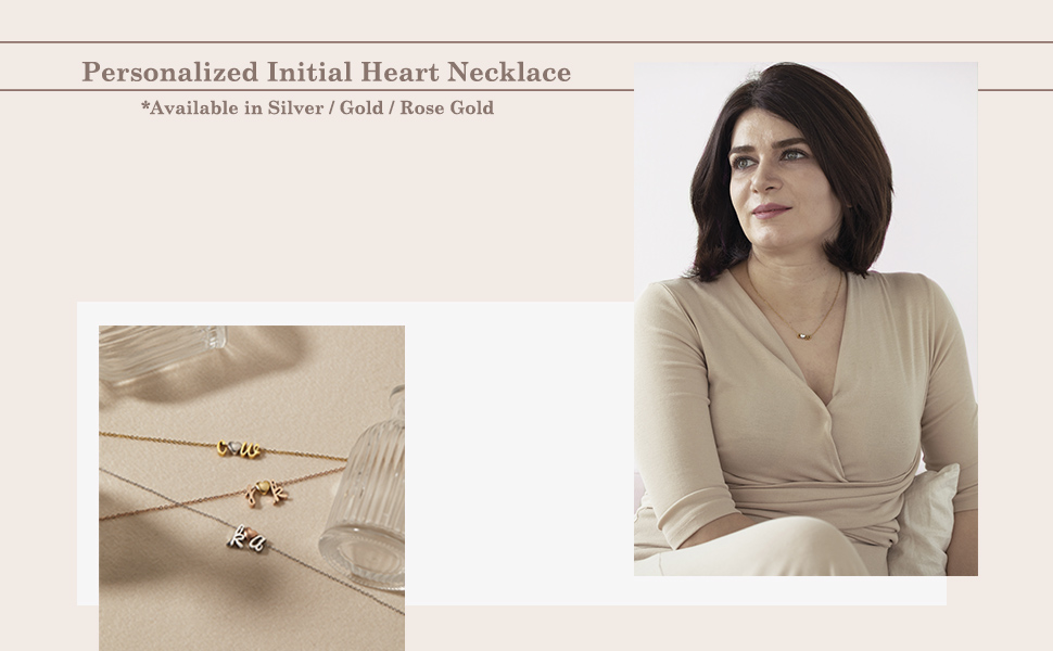 small initial heart necklace silver gold