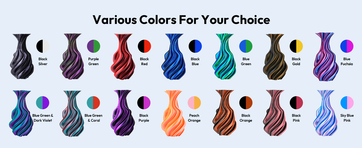 AMOLEN Silk PLA 3D Printer Filament, Dual Color Sky Blue Pink PLA 1.75mm Shiny Color Change Filament