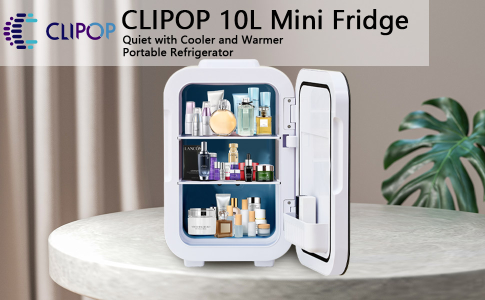 CLIPOP Portable Mini Fridge for Bedroom Quiet 10L Camping Fridge, 15 Cans Small Car Fridge
