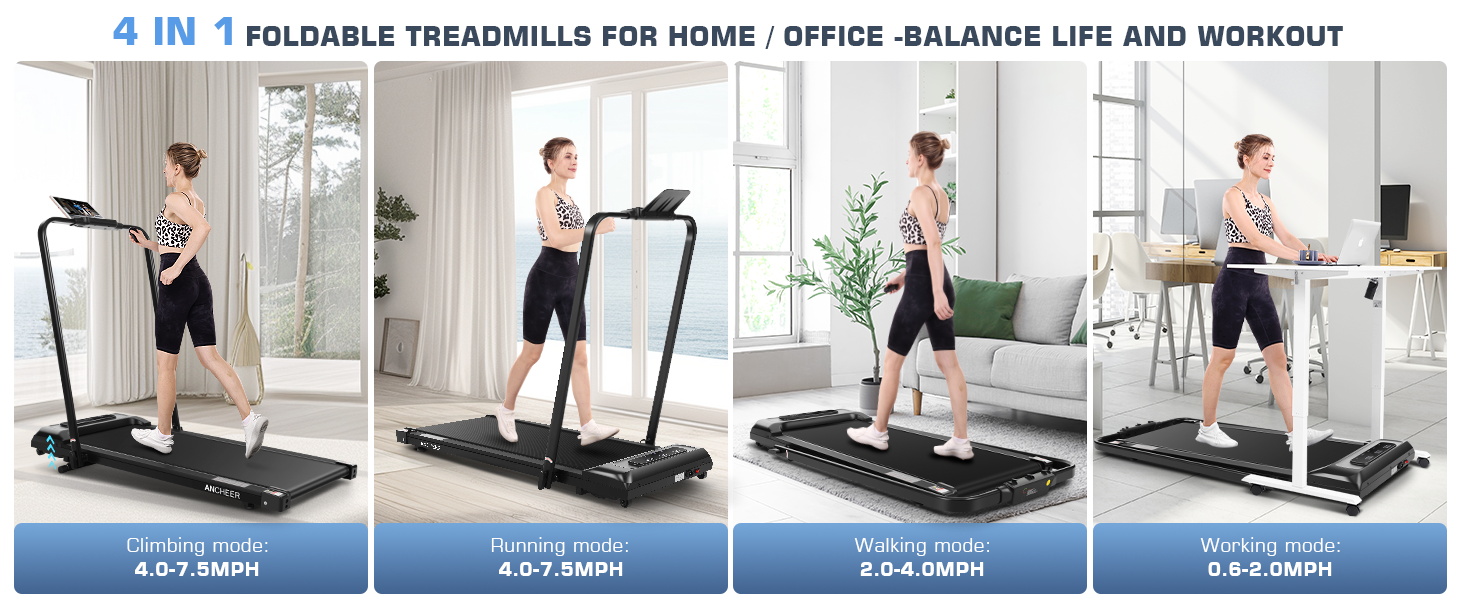 4 in 1 Foldable Walking Pad with Handle Bar