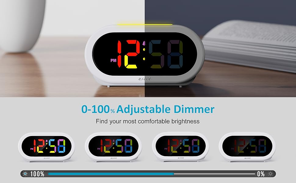 USCCE Small Colorful Alarm Clock for Kids Bedroom 7 Color Night Light