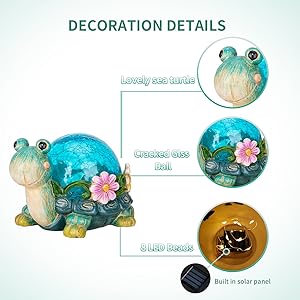 Garden Statue Turtle Figurine - Solar Powered Resin Animal Sculpture with LED Warm String Light
