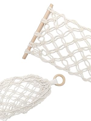 Hanging Fruit Hammock with Hooks, Hanging Fruit Basket Under the Kitchen Cabinet for Storing Banana Fruits, Hand-Woven Lace Hanging Basket for Kitchen Décor, Rectangle 10 Hanging Fruit Hammock