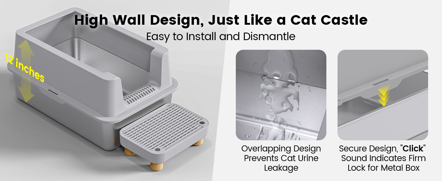 Litter box cat steel stainless extra large lid metal high sides scoop kitty cleaning xl pet jumbo