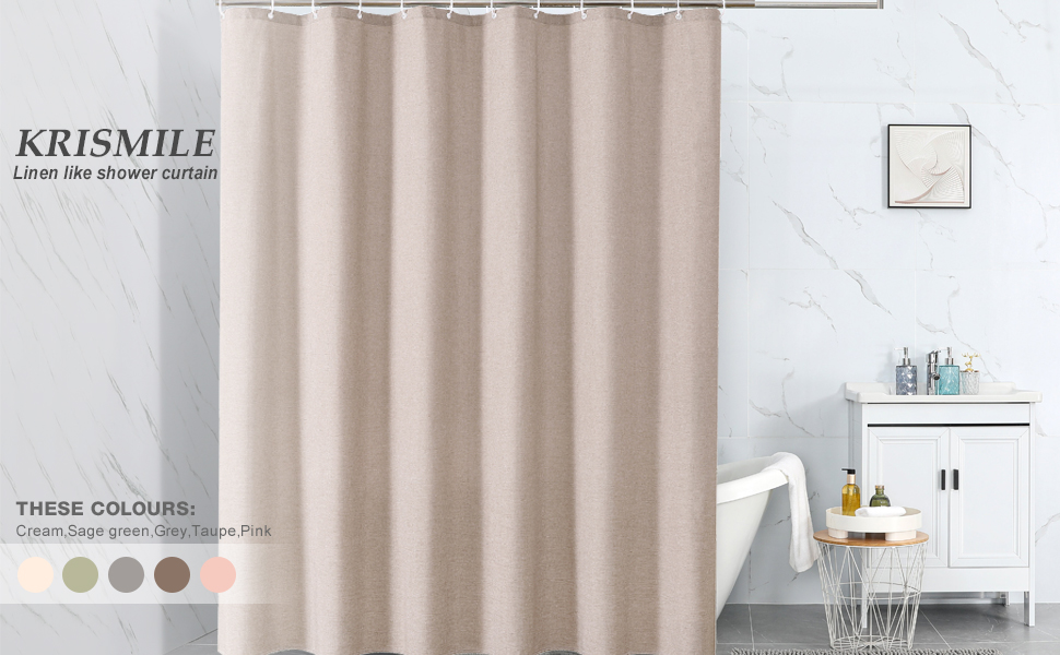 Krismile Linen Eyelet Shower Curtains Mildew Resistant Waterproof