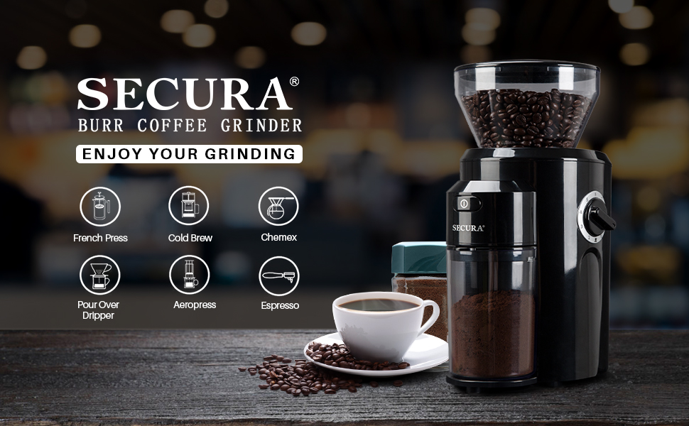 Secura Burr Coffee Grinder, Conical Burr Mill Grinder with
