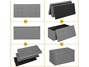 WOLTU Pouf Contenitore. Cassapanca Poggiapiedi Pieghevole Da 80L Con Coperchio Rimovibile. Panca Contenitore In Lino Oxford. Seduta Imbottita. 76x38x38cm. Grigio Chiaro 15 3