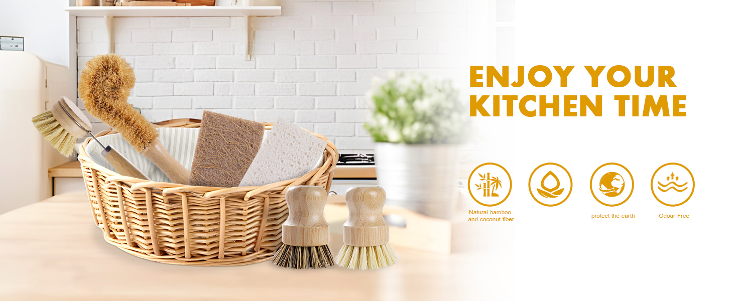 Bamboo dish brush set