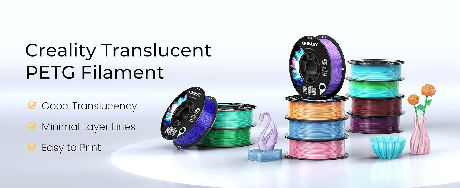 CREALITY PETG Filament 1.75mm 3D Printer Filament, 1kg (2.2lb) Neatly Wound Spool, Dimensional Accuracy ±0.03mm, Fit for Ender, Bambu Lab, ELEGOO FDM Printers, Translucent Cyan 8 petg filament 1.75mm 3d printing 3-d fdm printer clear translucent transparent cr ender creality