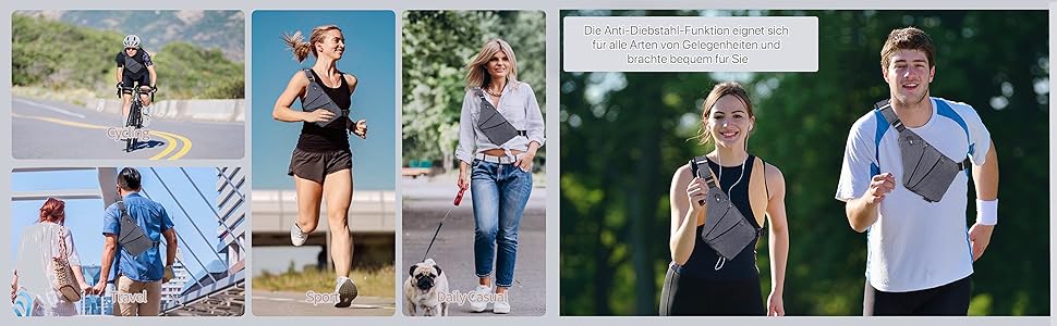 Diebstahlsichere Reisetasche Brusttasche Damen