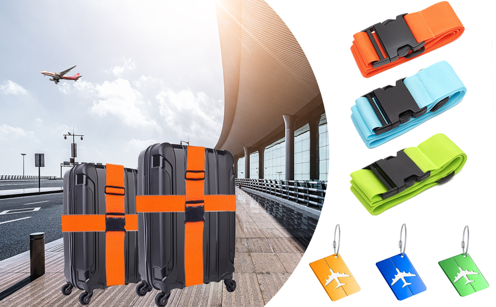 2 PCS Luggage Suitcase Straps Set with Suitcase Tags,Travel Accessories
