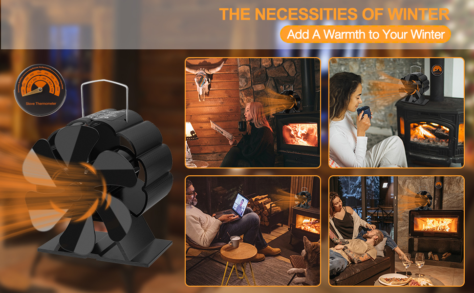 6 Blade Woodburner Stove Fan, Gobesty Heat Powered Log Burner Fan