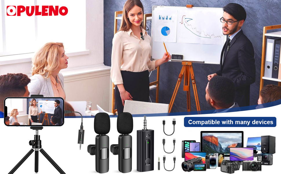 Wireless Microphones, 2 Pcs Wireless Lavalier Microphones for iPhone