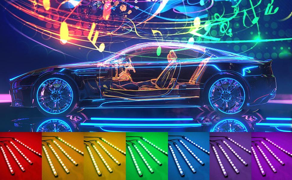 Winzwon Car LED Interior Lights, 4 Pcs Car LED Strip Light Car