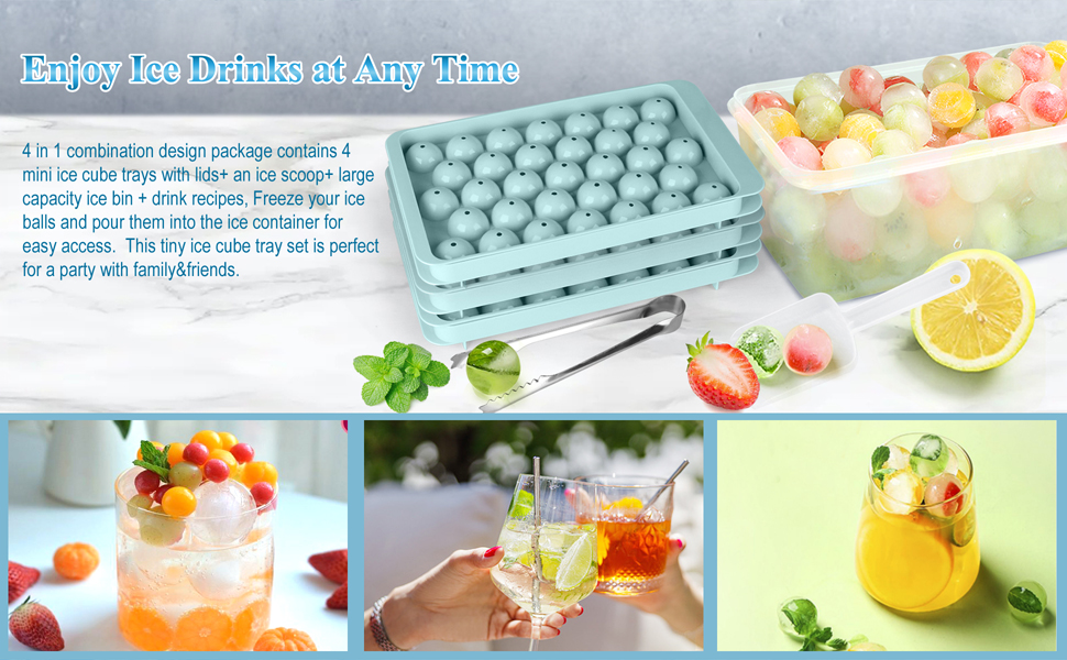 Ice Cube Tray Set, Yoomens Circle Ball Ice Trays for Freezer with Lid