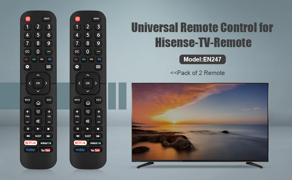 【Pack of 2】 Universal Remote Control for HisenseTVRemote, Replacement Control