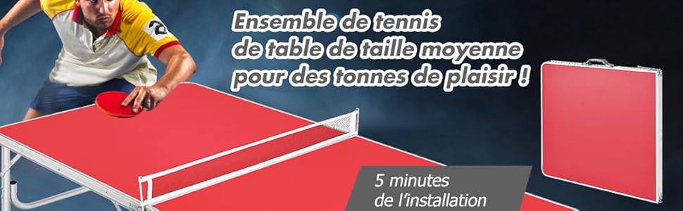 RELAX4LIFE Table De Ping-Pong Pliable Avec 2 Raquettes, Table De Tennis Portable Avec 2 Balles Et Filet Pour Intérieur/Extérieur, Armature En Alu Et 6 Pieds Antidérapants, 152X76X76CM, Rouge 16 4