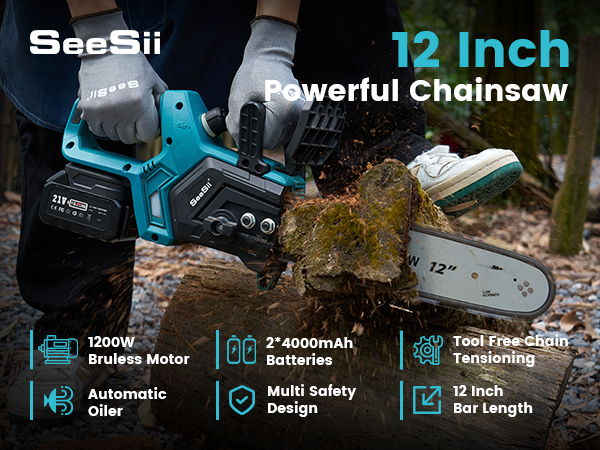 sui　1207 Seesii 12-Inch Cordless Electric Chainsaw with Brushless Motor