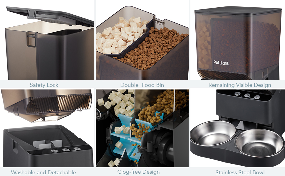 Pettliant Automatic Cat Feeders with 2 Bowl, 2.4G WiFi Automatic Dog