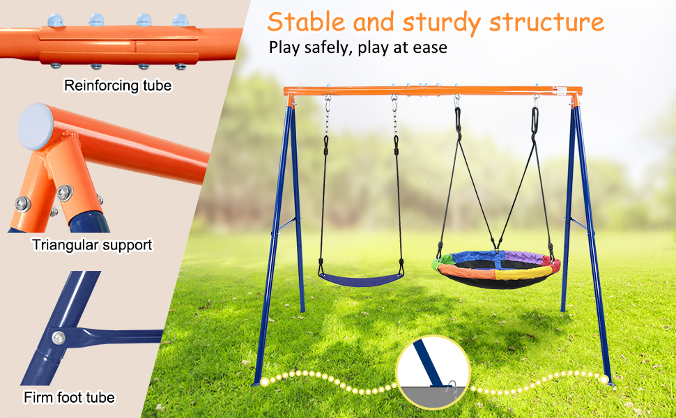 Swing Set for Backyard, 2in1 Outdoor Metal Swing Playset