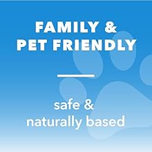Image with text that reads "Family & pet friendly" and "safe & naturally based" with image of paw.