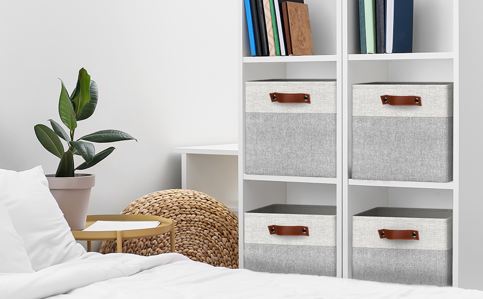 Mivcinn Storage Basket 3 Pack White/Grey with Handles and Base Panel