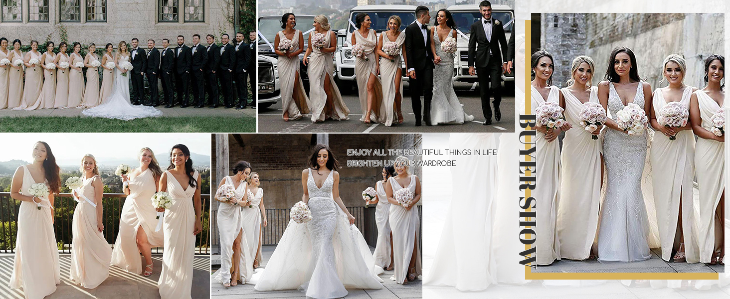 bridesmaid dresses with slit cowl neck formal dresses with slit wrap chiffon wedding guest dress