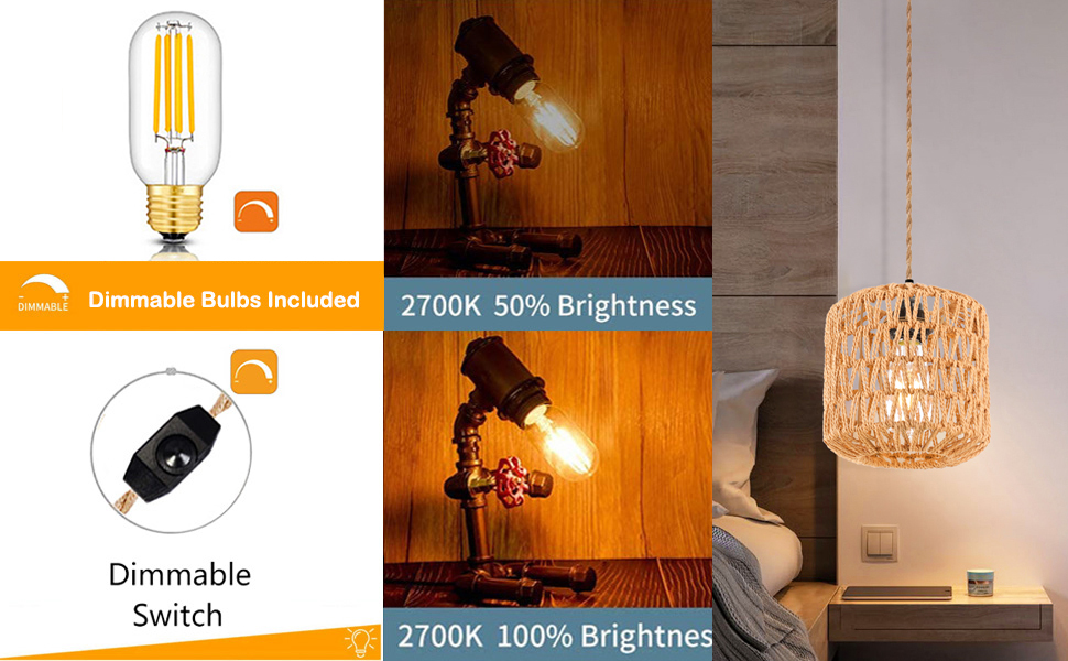 Rattan Plug in Pendant Light Wicker Hanging Lights with Plug in Cord