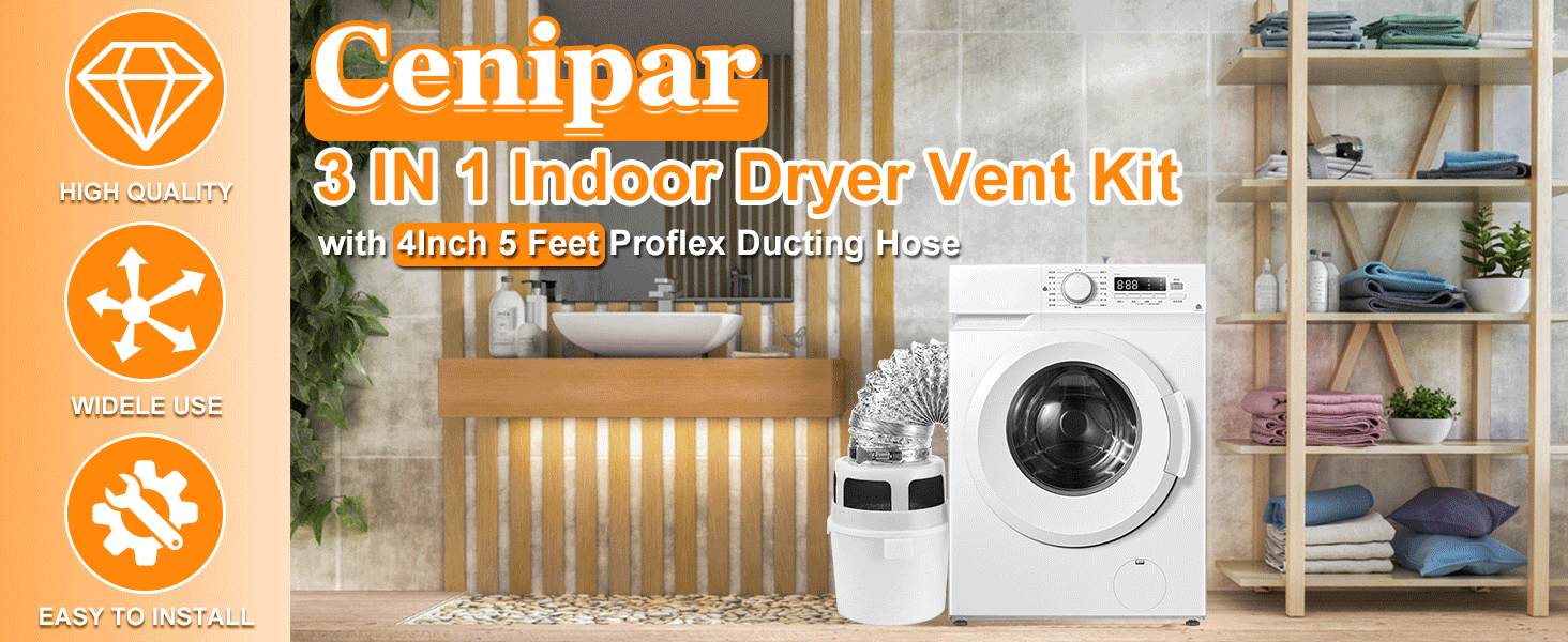 Cenipar 3 IN 1 Indoor Dryer Vent Kit Filter Bucket with 4