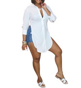 Women All White V Neck Shirts