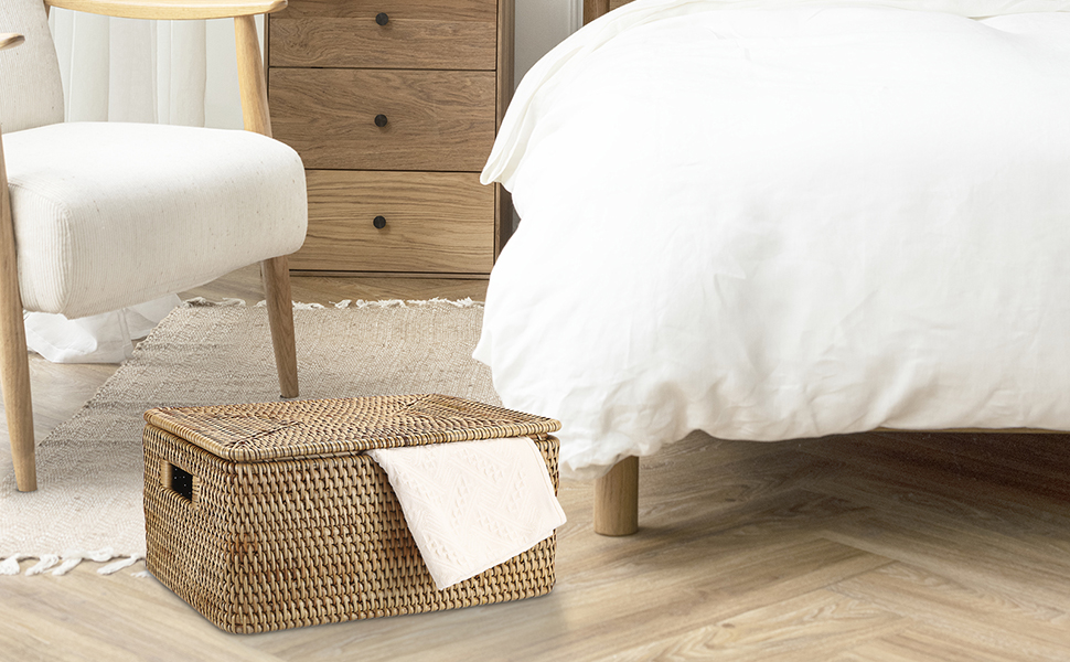 Wicker Storage Basket with LidRattan Basket With Lid for Organizing Large Wicker Basket for Storage