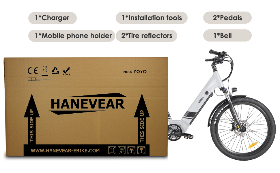 Hanevear YOYO E Bike Electric Bicycle 26 Inch Pedelec