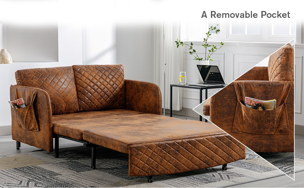 NIOIIKIT Modern Velvet Loveseat Couch with Pull Out Bed