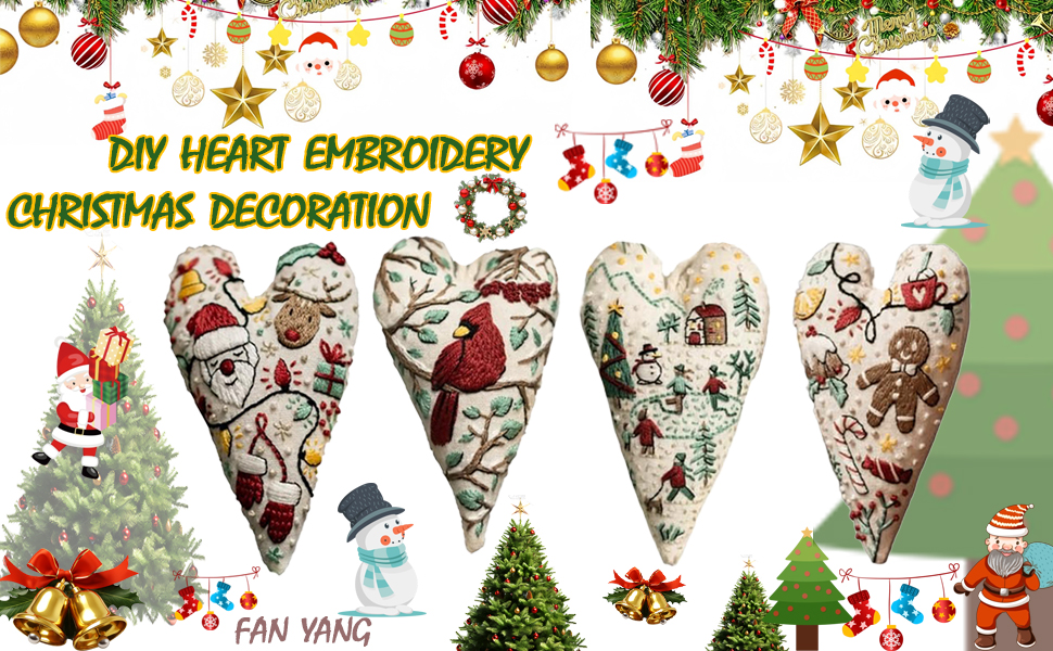 Diy christmas Patterns Heart Embroidery Gift for Beginners