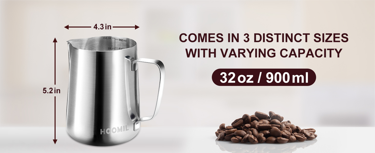 HOOMIL Milk Jug, 350ml/12oz Stainless Steel Milk Frothing Jug Barista