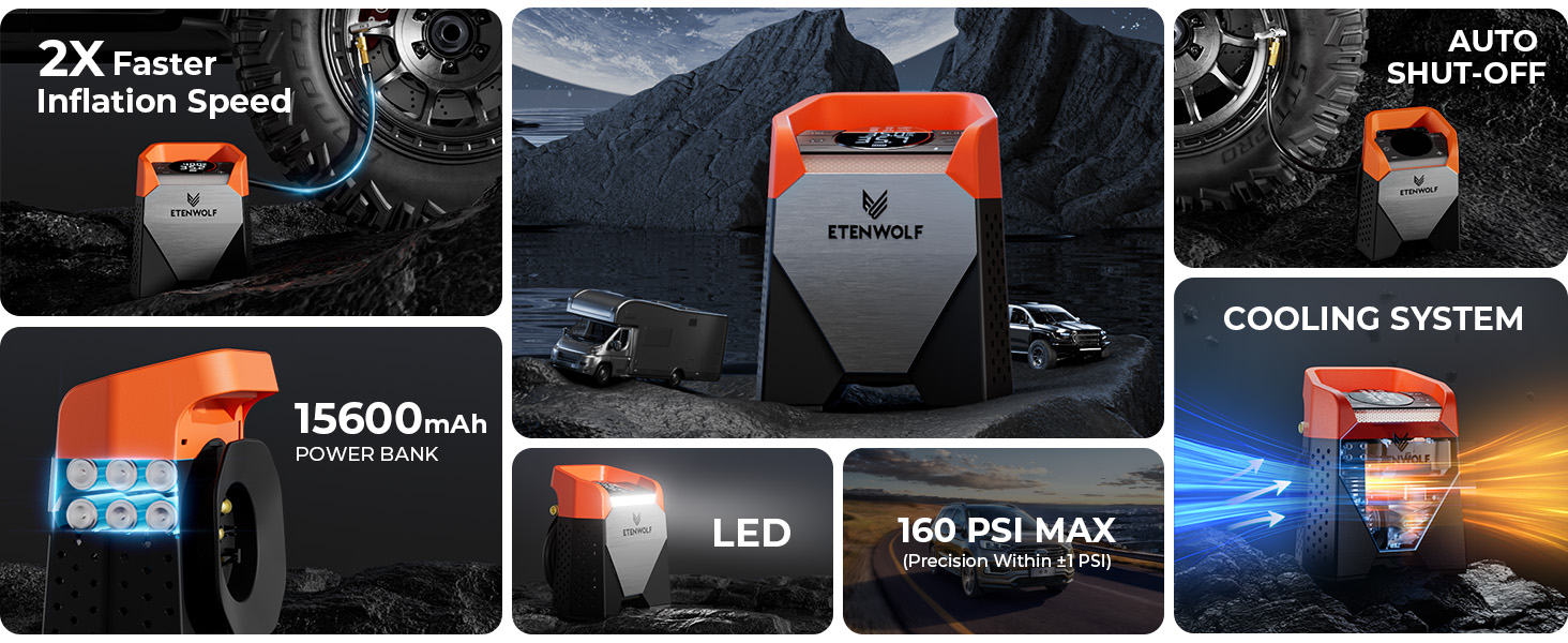 Compresor de aire portátil con inflador de neumáticos S5