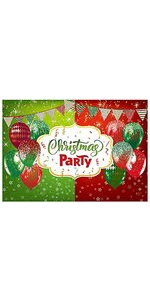Merry Christmas Party Backdrop Xmas Eve Holiday Festival Banner Decor Red and Green Balloons